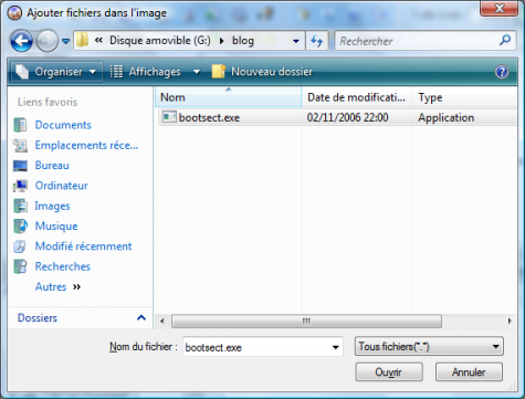Ajout de bootsect.exe dans l’iso avec UltraISO