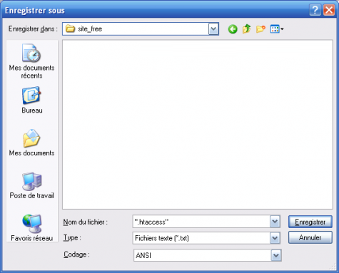 Sauvegarde du fichier htaccess avec le bloc note