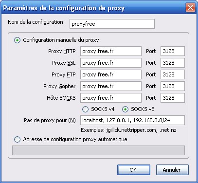 Options de configuration de SwitchProxy